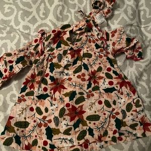 Mudpie poinsettia dress and headband 6-9mo